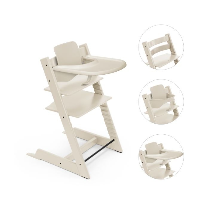 Stokke Tripp Trapp Bundle - krzesełko do karmienia + zestaw Baby Set V2 + tacka -Vanilla White