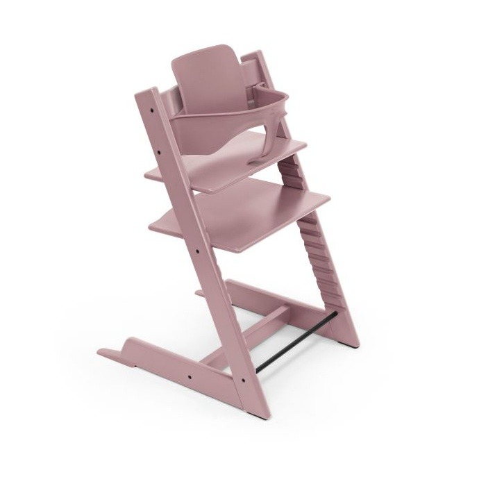Stokke Tripp Trapp + zestaw Baby Set + tacka - rosnące krzesełko do karmienia z akcesoriami-Heather Mauve-Vanilla White