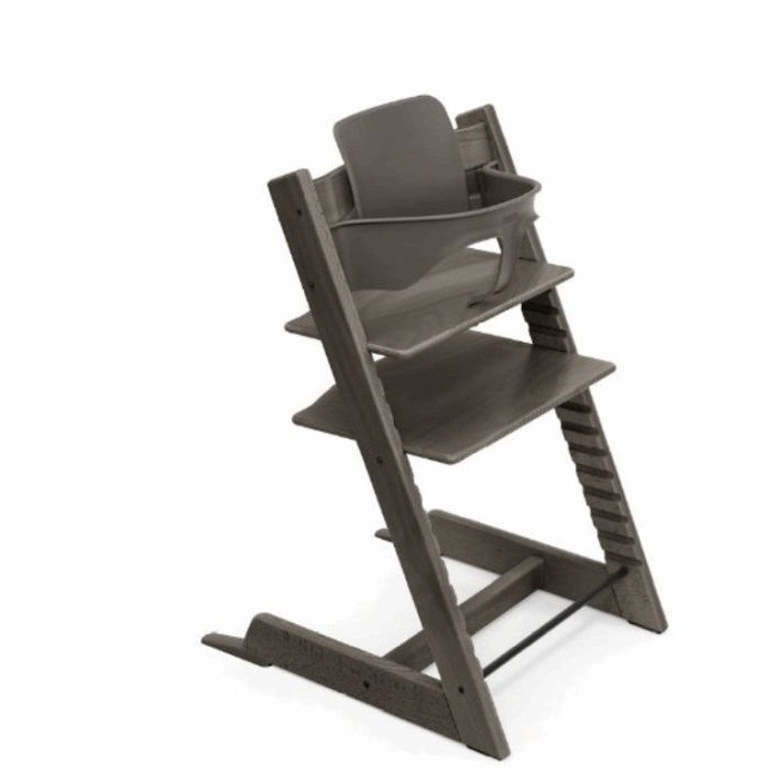 Stokke Tripp Trapp + zestaw Baby Set + tacka - rosnące krzesełko do karmienia z akcesoriami-Hazy Grey-Vanilla White