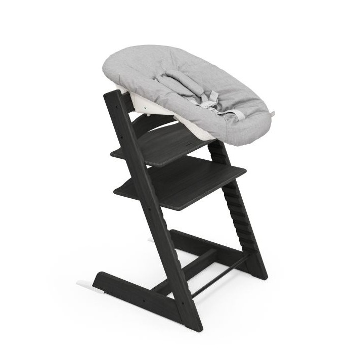 Stokke Tripp Trapp + Newborn Set - rosnące krzesełko do karmienia z zestawem dla noworodka-Oak Black (drewno dębowe)-Grey