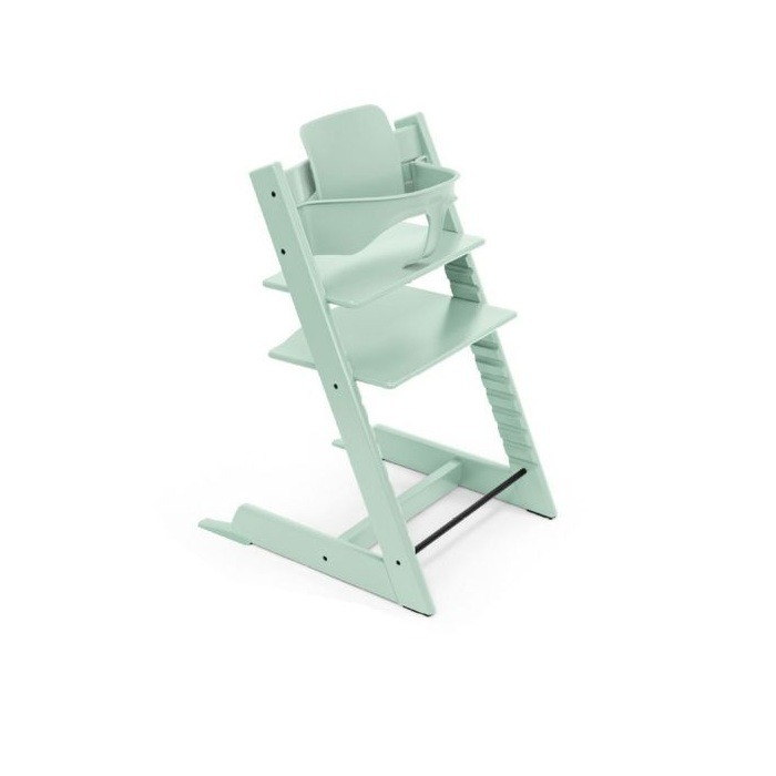 Stokke Tripp Trapp + zestaw Baby Set + tacka - rosnące krzesełko do karmienia z akcesoriami-Soft Mint-Vanilla White