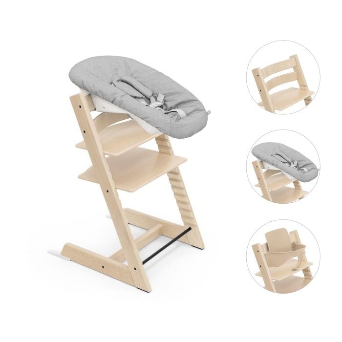 Stokke Tripp Trapp Bundle - krzesełko do karmienia + zestaw Baby Set V2 + zestaw Newborn Set-Natural, Newborn Set Grey