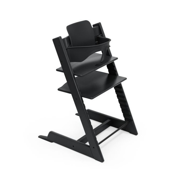 Stokke Tripp Trapp + zestaw Baby Set + tacka - rosnące krzesełko do karmienia z akcesoriami-Black-Vanilla White