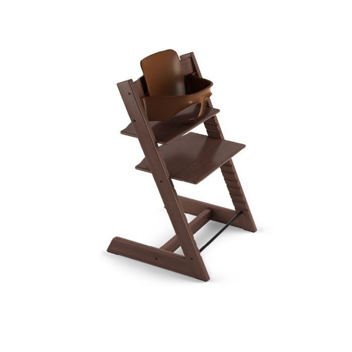 Stokke Tripp Trapp + zestaw Baby Set + tacka - rosnące krzesełko do karmienia z akcesoriami-Walnut-Vanilla White