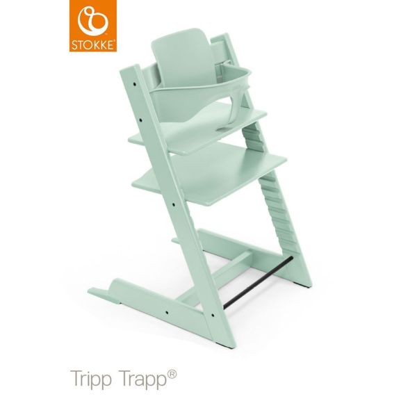 Stokke Tripp Trapp + zestaw Baby Set + tacka - rosnące krzesełko do karmienia z akcesoriami-Soft Mint-Black