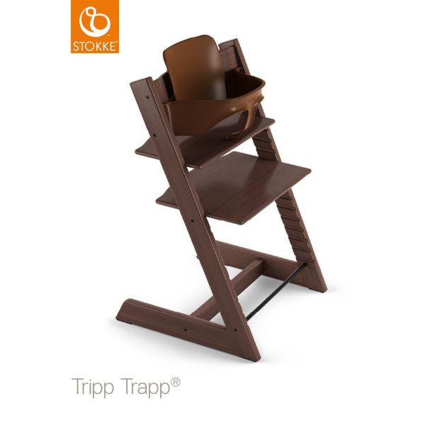 Stokke Tripp Trapp + zestaw Baby Set + tacka - rosnące krzesełko do karmienia z akcesoriami-Walnut-Black