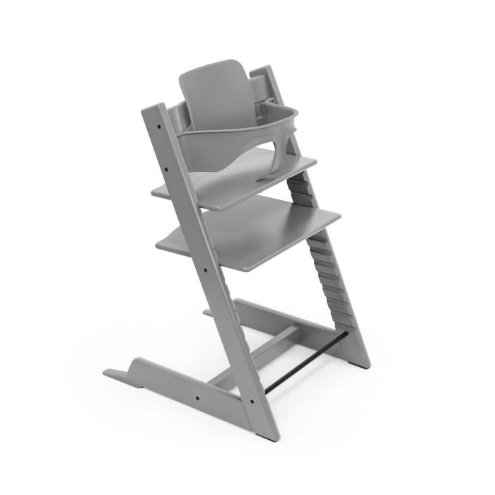 Stokke Tripp Trapp + zestaw Baby Set + tacka - rosnące krzesełko do karmienia z akcesoriami-Storm Grey-Vanilla White