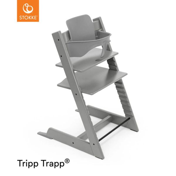Stokke Tripp Trapp + zestaw Baby Set + tacka - rosnące krzesełko do karmienia z akcesoriami-Storm Grey-White