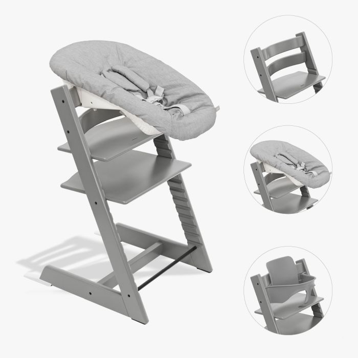 Stokke Tripp Trapp Bundle - krzesełko do karmienia + zestaw Baby Set V2 + zestaw Newborn Set-Storm Grey, Newborn Set Grey