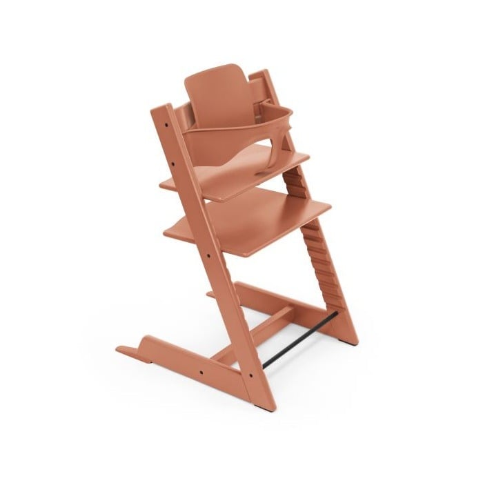Stokke Tripp Trapp + zestaw Baby Set + tacka - rosnące krzesełko do karmienia z akcesoriami-Terracotta-Vanilla White