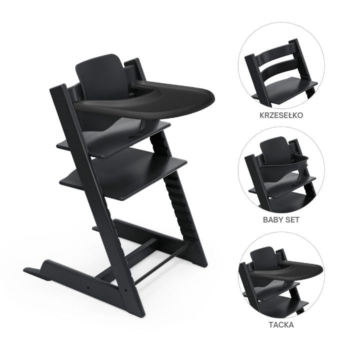 Stokke Tripp Trapp Bundle - krzesełko do karmienia + zestaw Baby Set V2 + tacka-Black