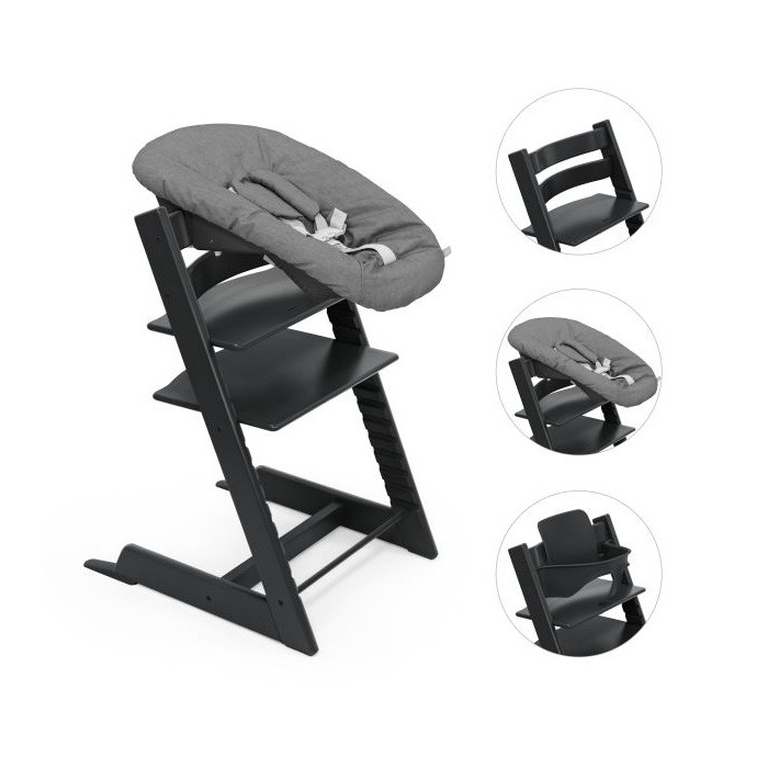Stokke Tripp Trapp Bundle - krzesełko do karmienia + zestaw Baby Set V2 + zestaw Newborn Set-Black, Newborn Set Anthrazite