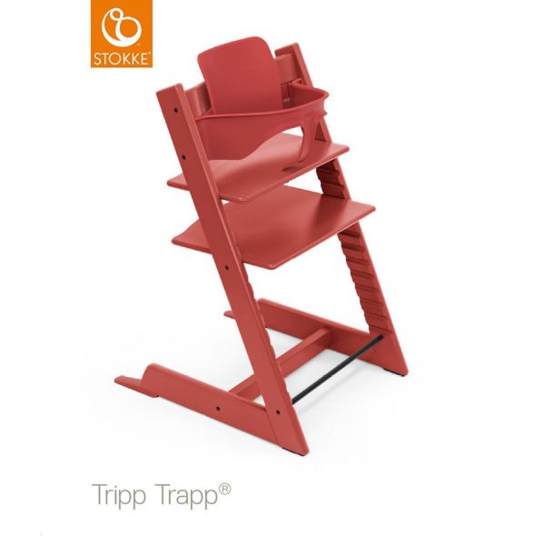 Stokke Tripp Trapp + zestaw Baby Set + tacka - rosnące krzesełko do karmienia z akcesoriami-Warm Red-White