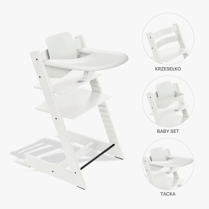Stokke Tripp Trapp Bundle - krzesełko do karmienia + zestaw Baby Set V2 + tacka-White