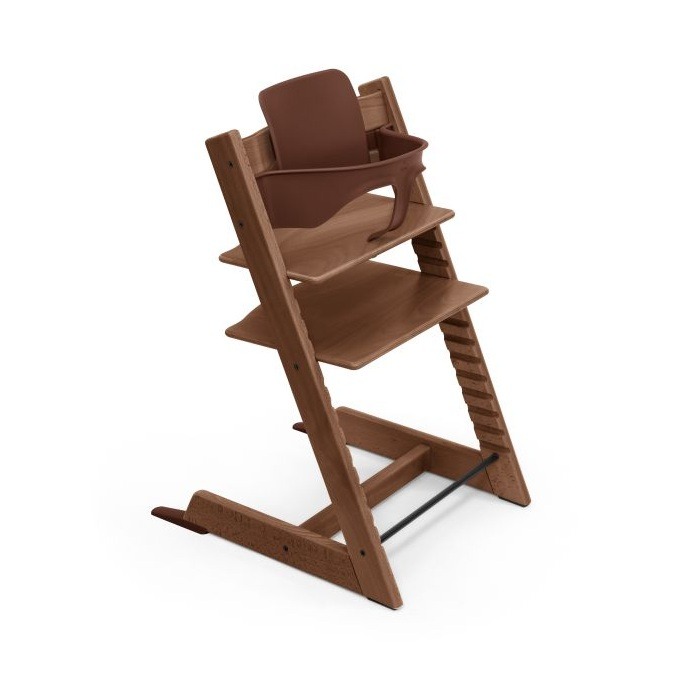 Stokke Tripp Trapp + zestaw Baby Set + tacka - rosnące krzesełko do karmienia z akcesoriami-Warm Brown-Vanilla White