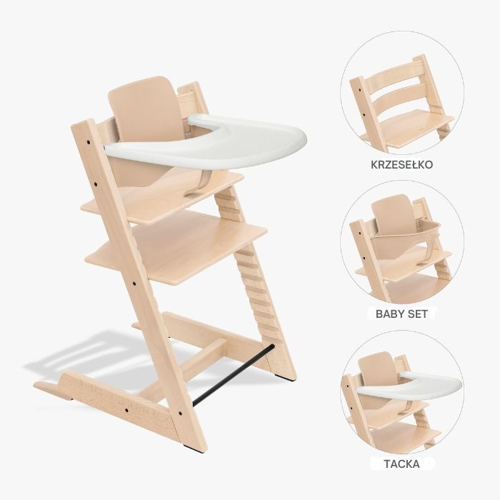 Stokke Tripp Trapp Bundle - krzesełko do karmienia + zestaw Baby Set V2 + tacka-Natural