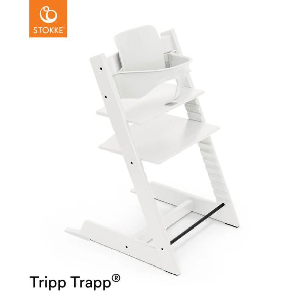 Stokke Tripp Trapp + zestaw Baby Set + tacka - rosnące krzesełko do karmienia z akcesoriami-White-Grey