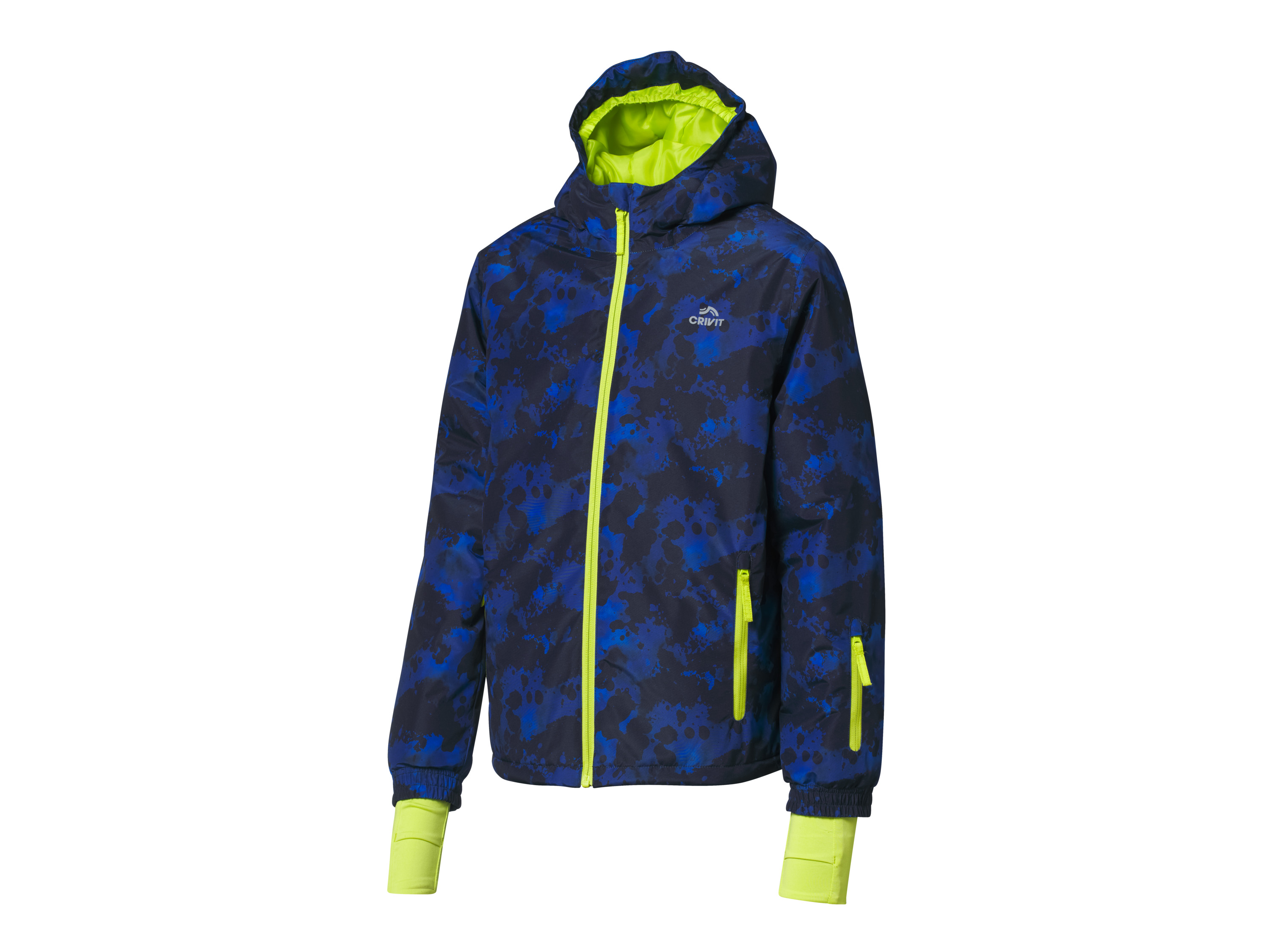 Crivit Kurtka narciarska dziecięca Niebieski/limonkowy, 146/152
