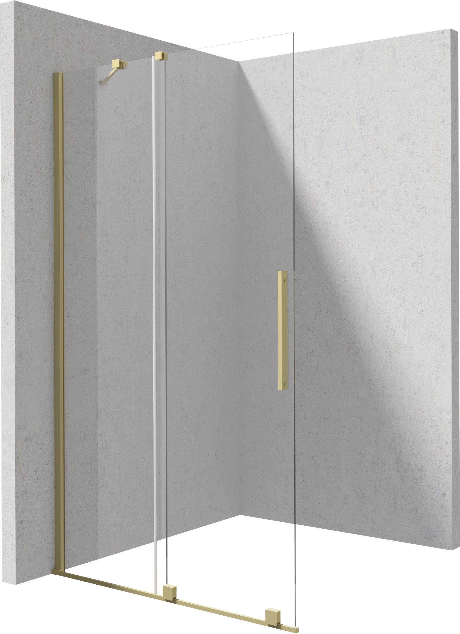 Darmowa Dostawa - Ścianka prysznicowa walk-in 140 cm złoty szczotkowany/szkło przezroczyste Deante Prizma KTJR34R