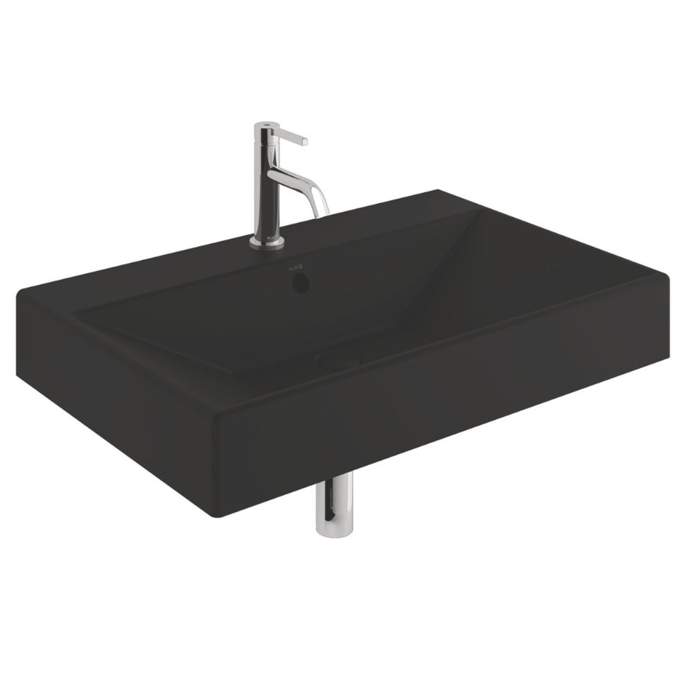 Darmowa Dostawa - Umywalka z korkiem 81x50 cm prostokątna meblowa-nablatowa czarna Kludi Resa 59WW8139