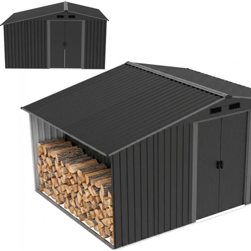Domek ogrodowy Saska Garden narzędziowy metalowy z drewutnią 308-245-202 cm 1szt