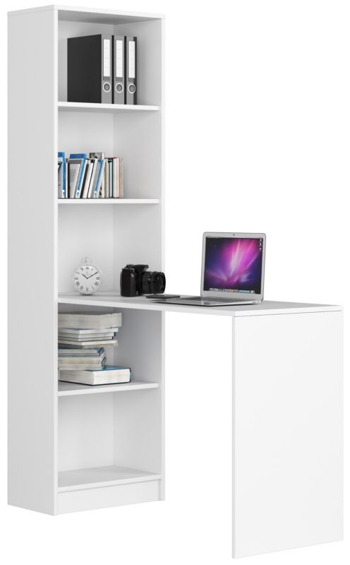 Biurko Akord Smart z regałem Białe 125 cm kolor Biały mat 5 półek 125x50x180 cm 1 szt.