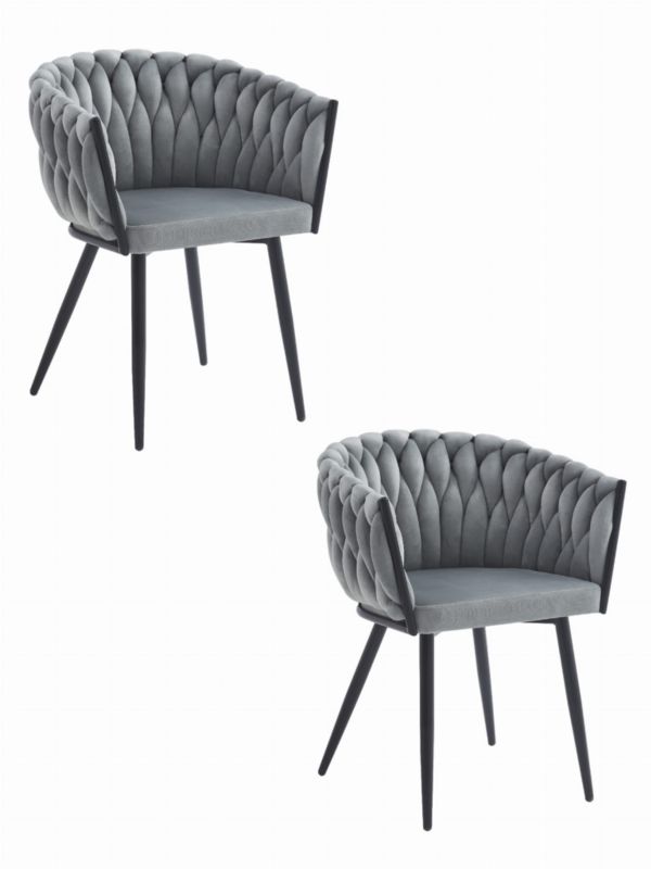 Krzesło EDANTI, aksamit jasnoszare nowoczesny design 2 szt.