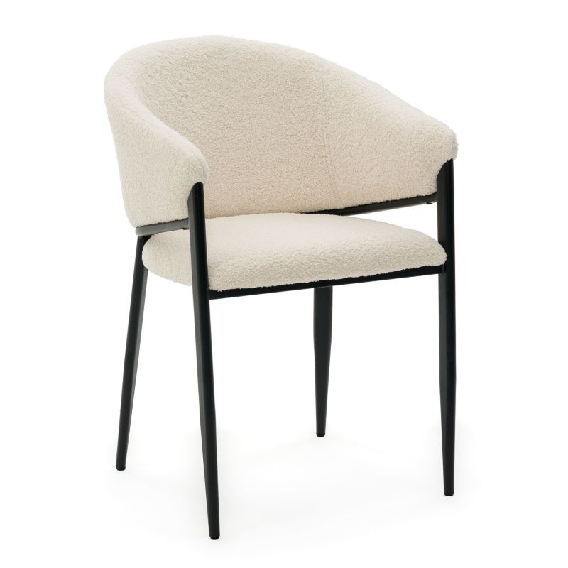 Krzesło tapicerowane GLAMOUR New Home jasnobeżowe ecru boucle teddy z podłokietnikami 1 szt.