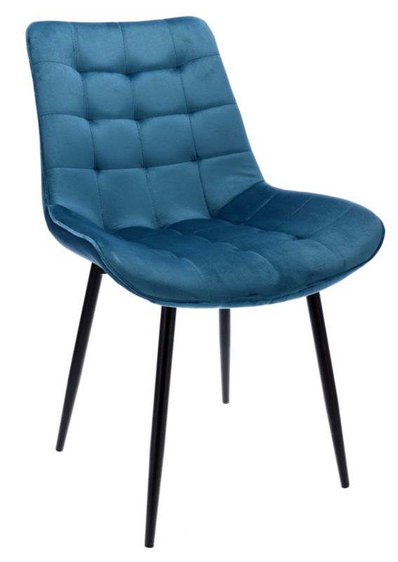Krzesło welurowe JUMI tapicerowane niebieskie do salonu jadalni wygodne eleganckie 1 szt.