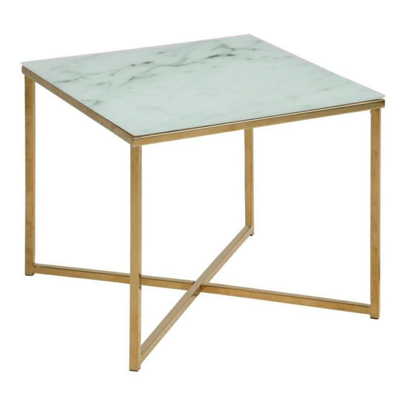 Stolik kawowy Alisma S kwadratowy ACTONA biały szklany glamour do salonu 50x50 cm 1 szt.