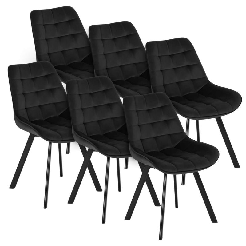 Zestaw 6x Mebel Elite Krzesło RICK Tapicerowane do Salonu Czarne Welurowe Loft 1 kpl