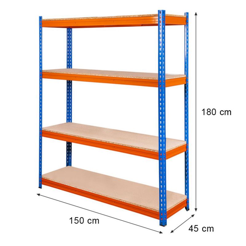 Regał Mega-M Pro Max magazynowy metalowy warsztatowy 180x150x45 cm 4 półki niebieski/pomarańczowy 2000kg 1szt.
