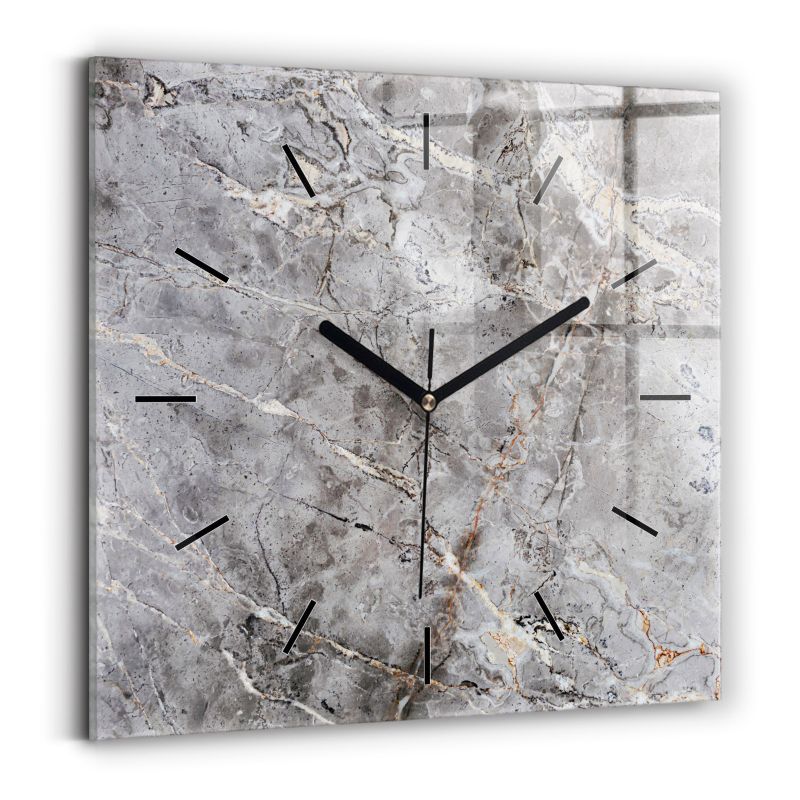Zegar szklany czarne wskazówki Wallfluent 30x30 cm Szary granit marmur 1 szt.