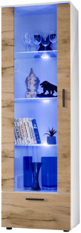 Witryna Szklana Pan Igiełka Regał Salon Biała Dąb Wotan z Półkami Bez LED 192x60 1 szt.