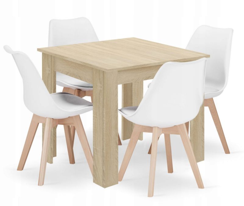 Zestaw Songmics stół kwadratowy 80x80cm dąb sonoma + 4 krzesła białe 1 kpl.