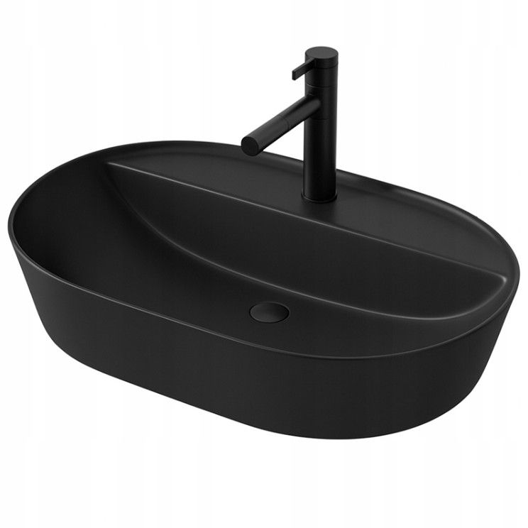 Umywalka Rebiko nablatowa owalna ceramiczna czarna 60 cm 1 szt