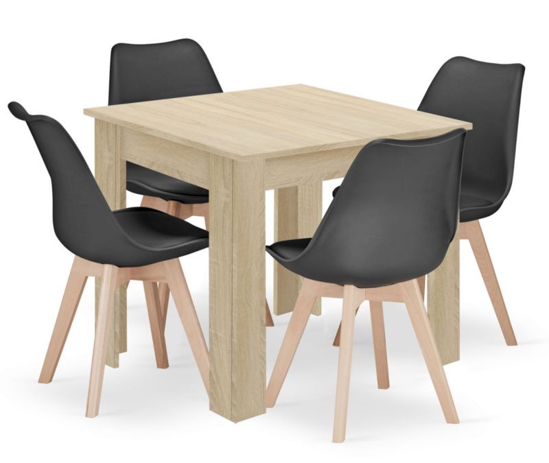 Zestaw Songmics stół kwadratowy 80x80cm dąb sonoma + 4 krzesła czarne 1 kpl.