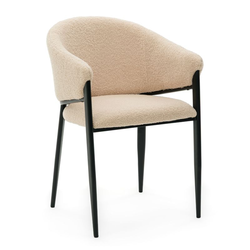 Krzesło tapicerowane GLAMOUR New Home ciemnobeżowe boucle teddy z podłokietnikami 1 szt.