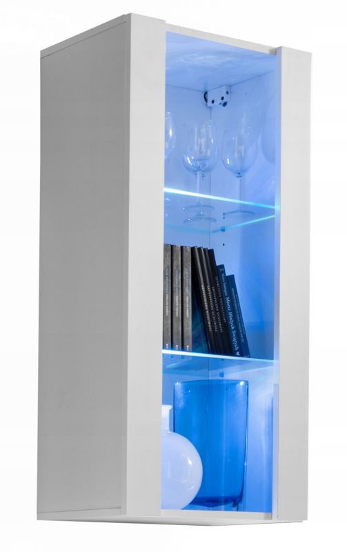 Regał do Salonu Pan Igiełka, Witryna Szklana Biały z RGB 1 szt