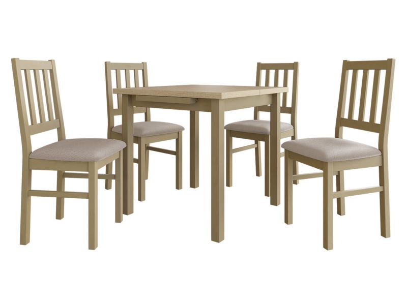 Zestaw DR09 MIRJAN 24 Stół rozkładany Max VII 80x80/110 + 4 krzesła Bos 4 sonoma + beżowa tapicerka 1 kpl.