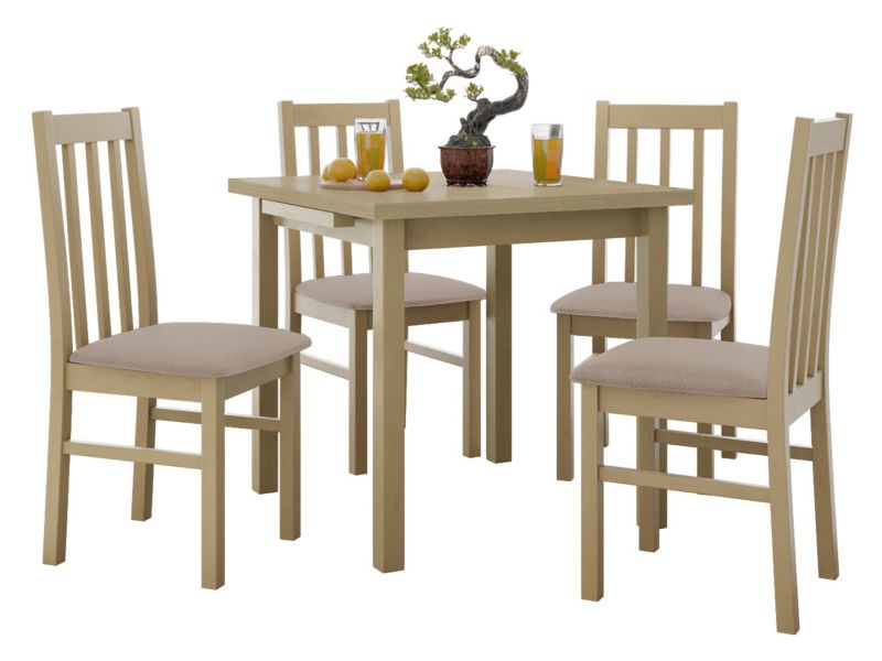 Zestaw DR14 Stół rozkładany Max VII 80x80/110 + 4 krzesła Bos 10 sonoma + beżowa tapicerka 1 kpl.