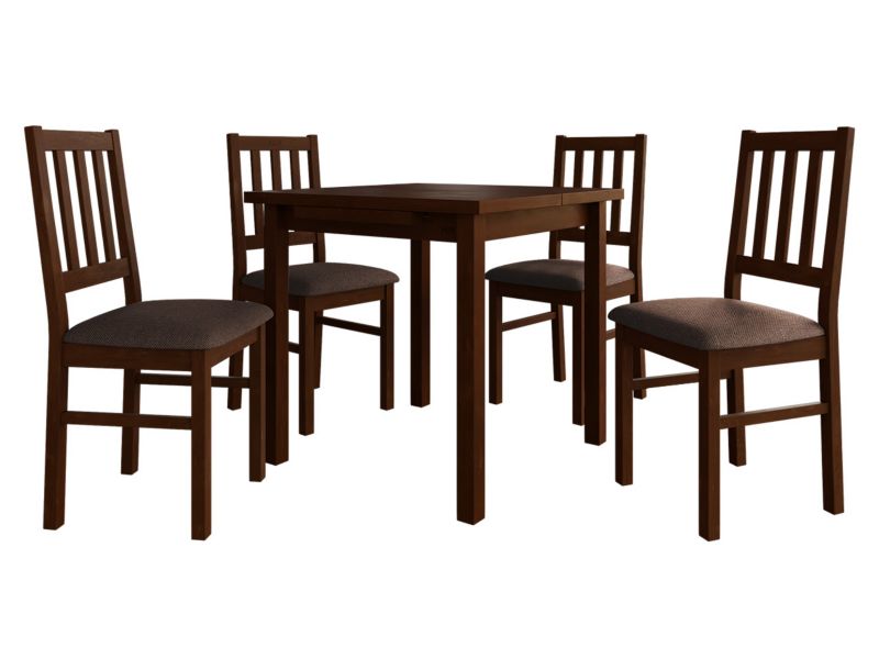 Zestaw DR09 MIRJAN 24 Stół rozkładany Max VII 80x80/110 + 4 krzesła Bos 4 orzech + brązowa tapicerka 1 kpl.