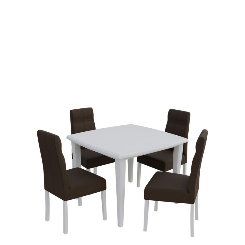 Zestaw RO34 MIRJAN 24 Stół rozkładany S30 100x100/250 + 4 krzesła K63 biały + gorzka czekolada 1 kpl.