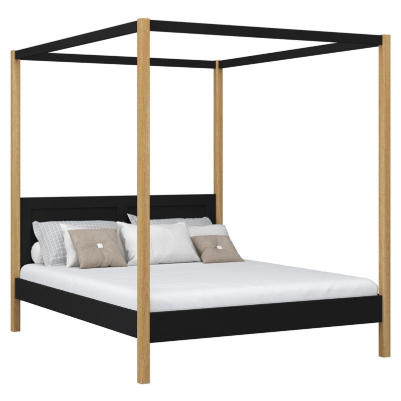 Drewniane łóżko N-WOOD podwójne z baldachimem N02 czarno dębowy 160x200 1szt.