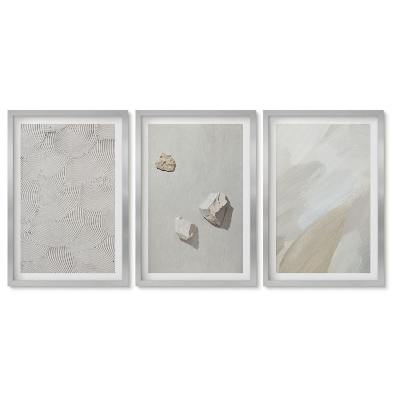 Trzy obrazy w srebrnej ramie zestaw Tulup 40x60 cm Piasek kamienie nowoczesna farba Tryptyk 1 kpl