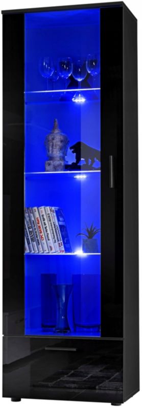 Witryna Szklana Pan Igiełka Regał Salon Czarna z Półkami RGB LED 192x60 1 szt.
