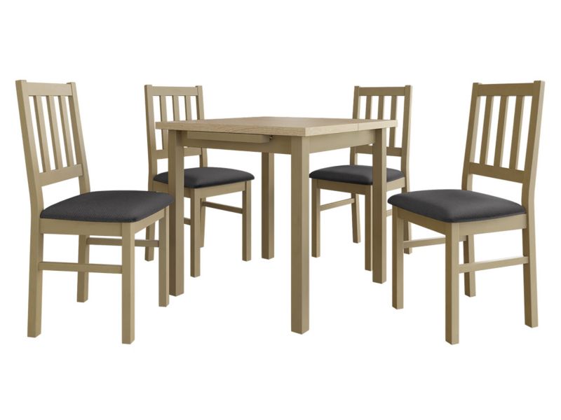 Zestaw DR09 MIRJAN 24 Stół rozkładany Max VII 80x80/110 + 4 krzesła Bos 4 sonoma + ciemnoszara tapicerka 1 kpl.