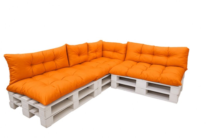 Komplet 7sztuk poduszek ogrodowych na palety Setagrden 3x120x50cm /3x120x40cm+60x40cm,pomarańczowe dwustronne poduszki, 1szt