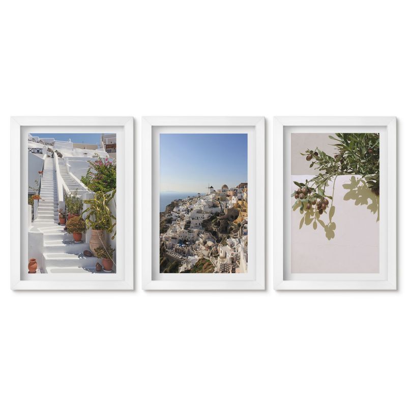 Zestaw 3 obrazów w białych ramach Tulup 20x30 cm Białe schody Santorini widok Stylowa galeria nad biurko 1 kpl