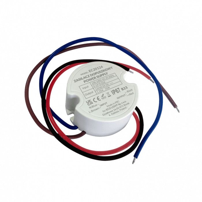 Zasilacz transformator do LED Ecolight moc 10W output 12V DC stałoprądowy IP67 - 1 szt